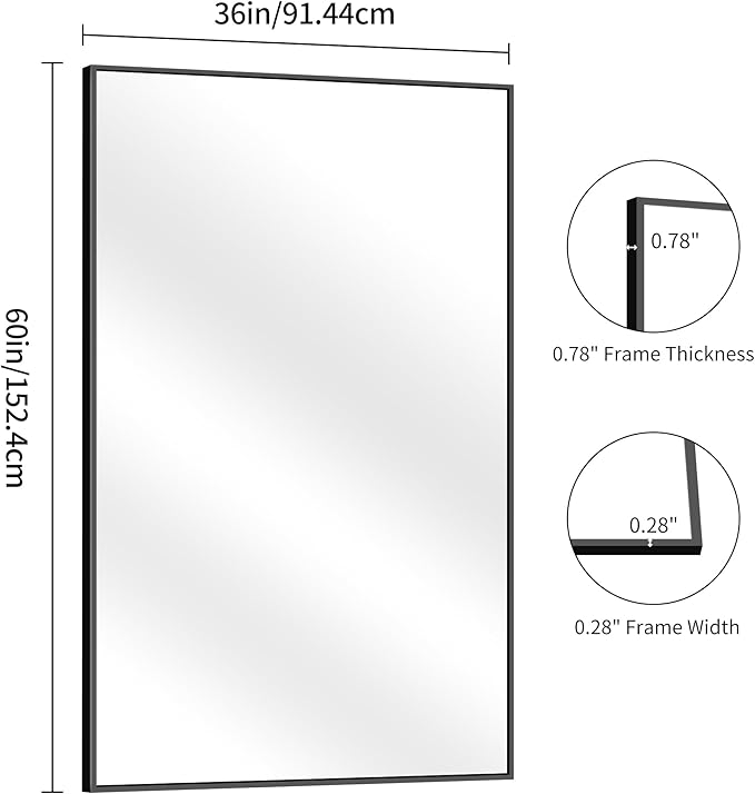 YIROMAN Bathroom Mirror 60"x36", Large Matte Black Bathroom Mirror - Image 6