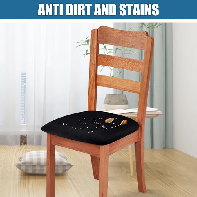 Smiry Velvet Seat Covers for Dining Room Chair Set of 4, Stretch Fit Removable - Image 3