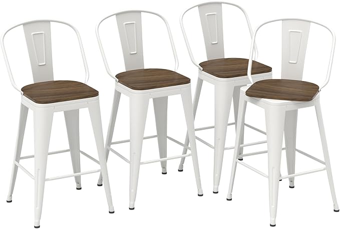 30” Swivel Bar Stools Set of 4, Counter Height Bar Stools Wooden Seat, Metal - Image 3