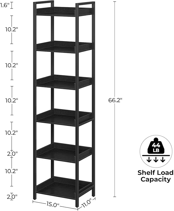 Rolanstar Bookshelf, 6-Tier Storage Rack, Narrow Corner Bookshelf, Display - Image 3