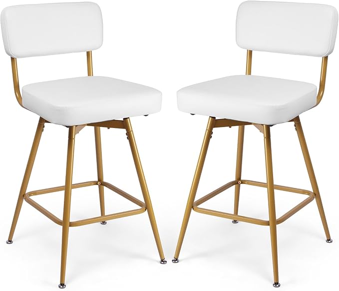 Swivel Counter Height Bar Stools Set of 2, Faux Leather Bar Stools by Unknown