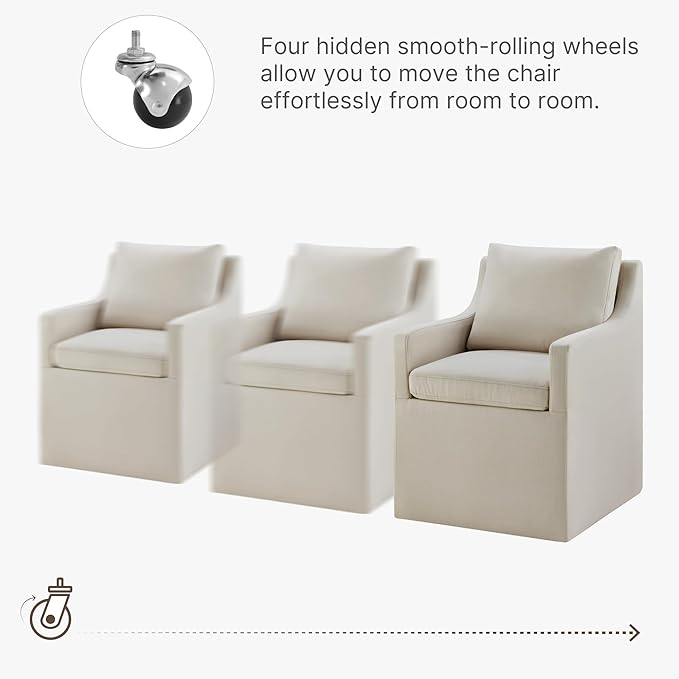 Upholstered Dining Chairs with Casters Washable Cover Side Deskchair with - Image 4