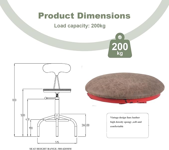Topower Home Kitchen Stool, Industrial Counter Stool, Height Adjustable Swivel - Image 3