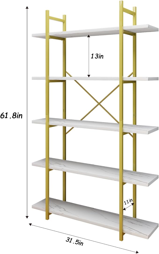 5 Tiers Bookshelf Organizer White Faux Marble Shelf, Modern Open Display - Image 2