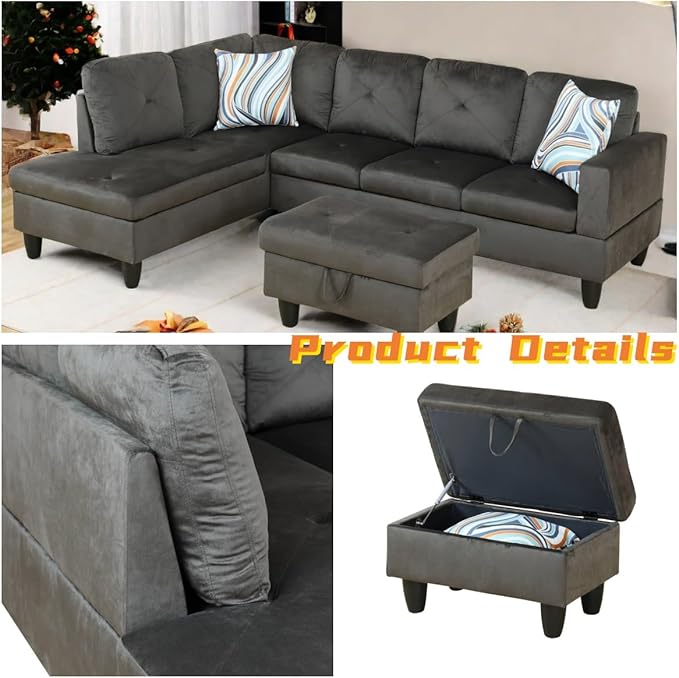 L Shaped Sectional Couch with Otttoman, Apartments - Image 4