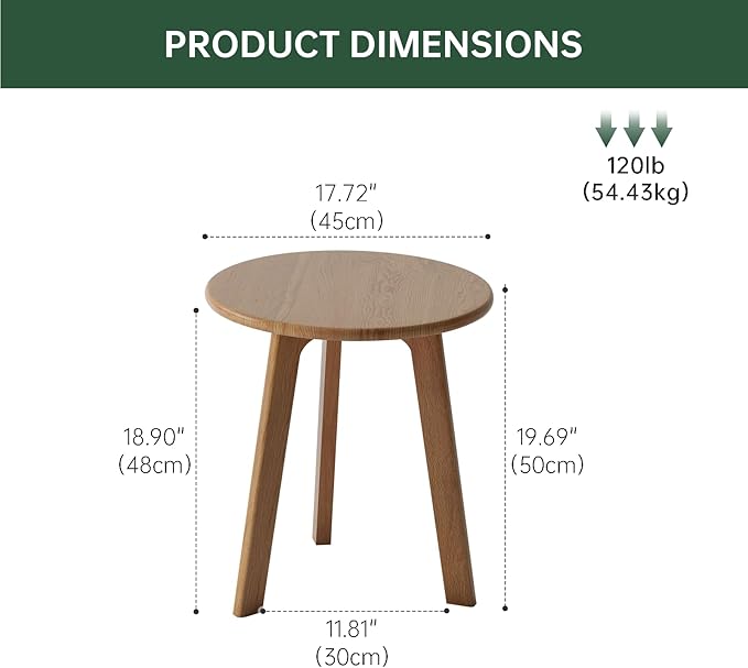 100% Solid Oak Round Side Table Set of 2, Small Bedside Table - Image 3