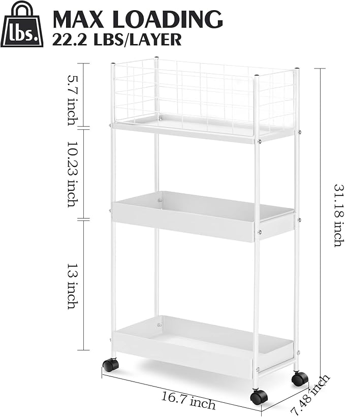 KINGRACK 3-Tier Rolling Utility Cart - Image 2
