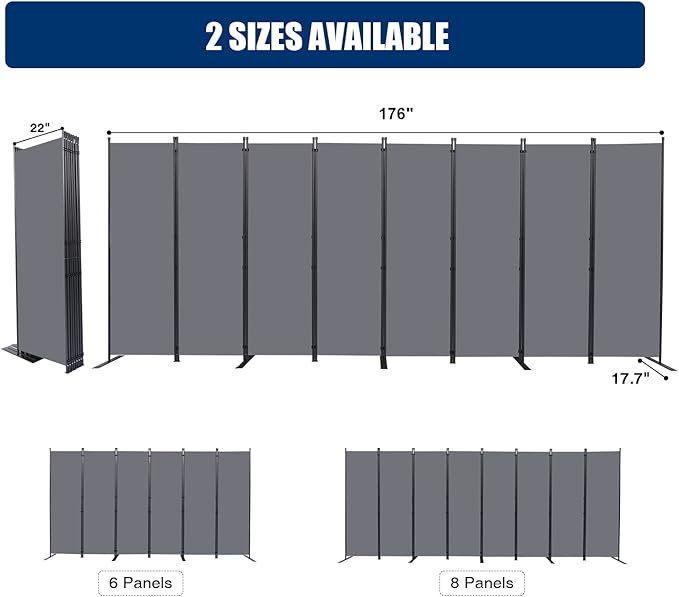 Room Divider and Folding Privacy Screens， 8 Panel Wide Room Divider Wall Screen - Image 5