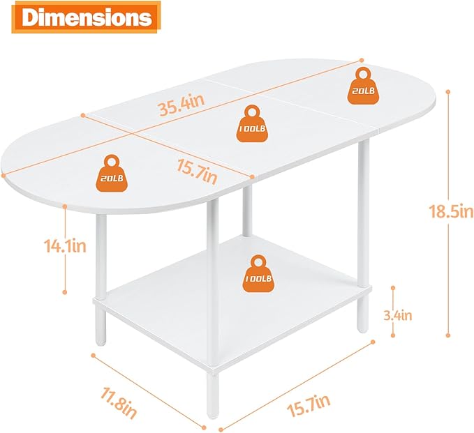 White Coffee Tables for Living Room, 2-Tier Small Coffee Table Industrial - Image 2
