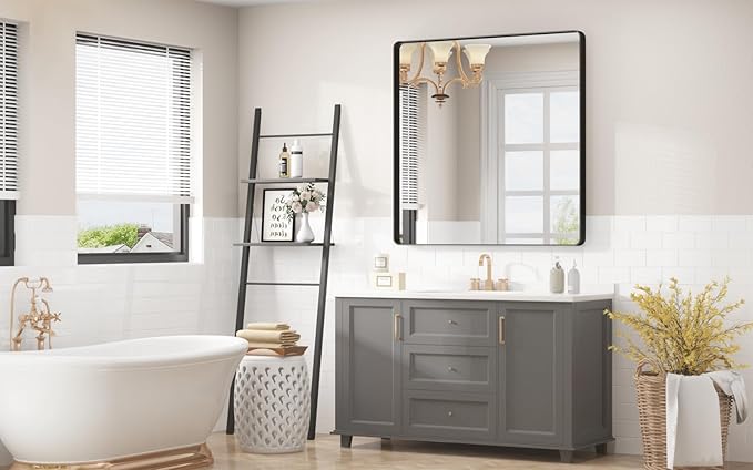 36x36 Inch Square Black Framed Bathroom Mirror - Image 2