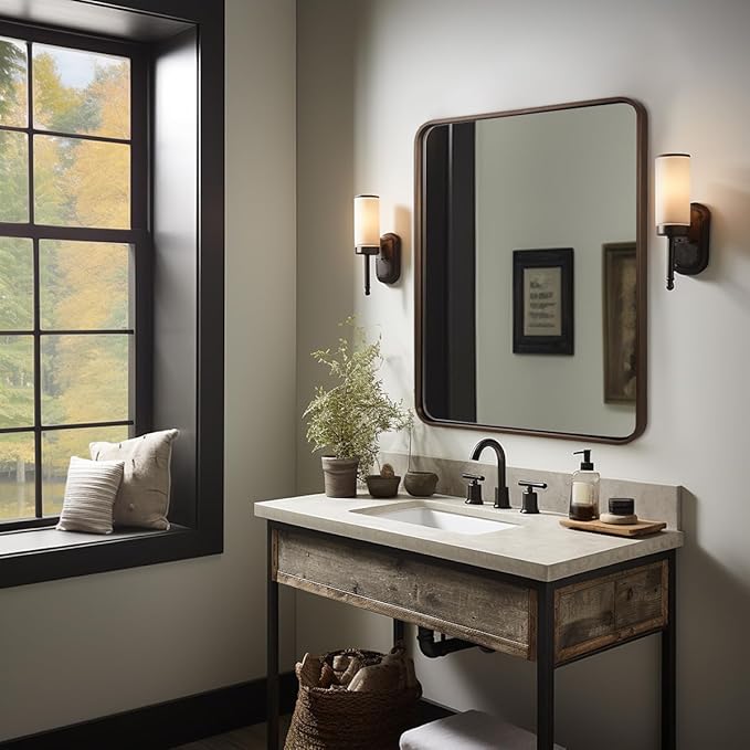ANDY STAR 40x36 Inch Bronze Bathroom Mirror, Rounded Rectangle Oil Rubbed - Image 8