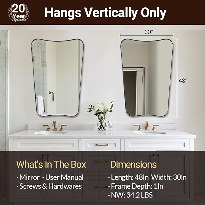 ANDY STAR 30x48 Inch Matte Black Mirror, Modern Bathroom Mirror in Premium - Image 2