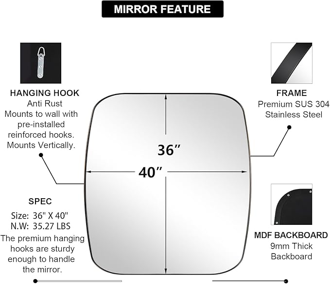 ANDY STAR Bronze Oblong Mirror, 36x40 Inch Brushed Bronze Oval Mirror - Image 3