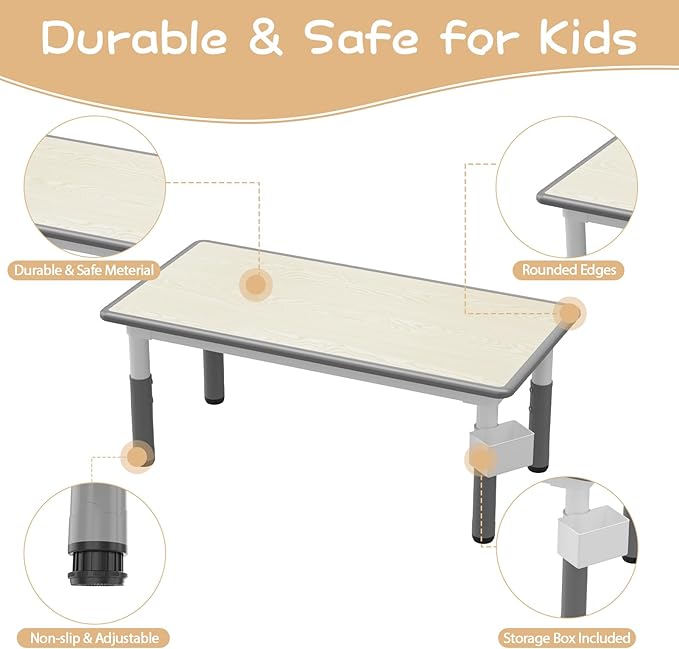 GarveeHome Kids Table and 6 Chairs Set, Height Adjustable Toddler Table and - Image 7