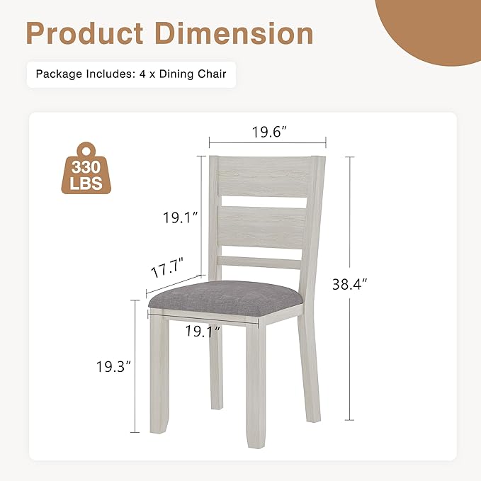 Dining Chairs Set of 4, Solid Wood Farmhouse Chairs - Image 2