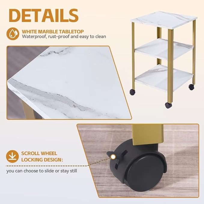 Side Table, End Table with Wheels, Printer Stand with 3-Tier Storage, Bedside - Image 6