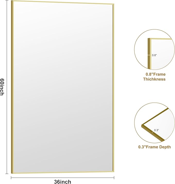 KOCUUY Large Gold Bathroom Mirror, 60x36 inch Rectangular Mirror - Image 8