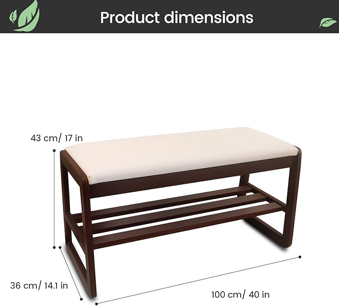 Solid Wood Shoe Rack, 2 Tier Shoe Storage Bench - Image 3