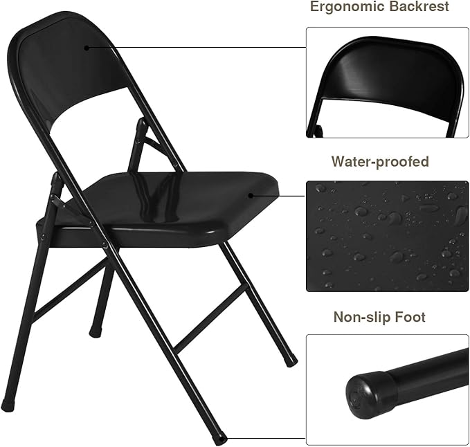VECELO Metal Folding Chairs 4 Pack, Double Hinged Steel Frame Easy - Image 7