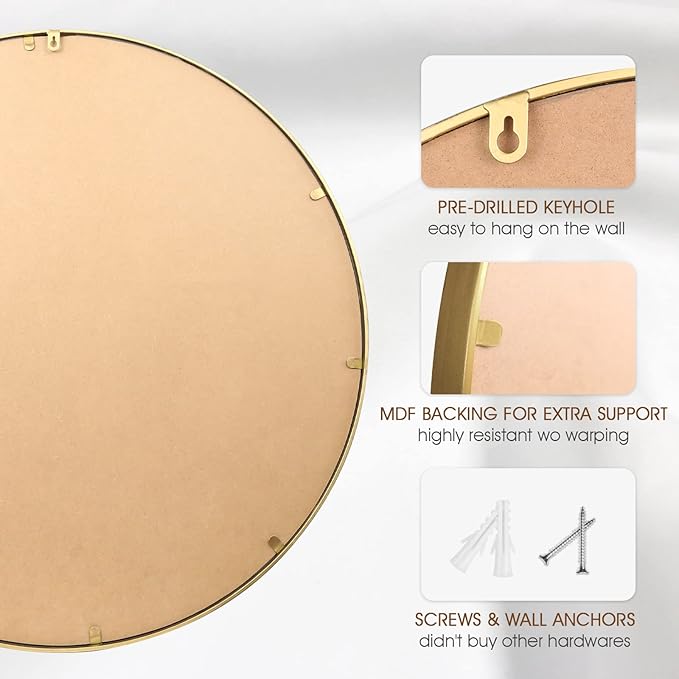 Round Bathroom Wall Mirror, Wall Mounted Large Circle Makeup Mirror - Image 7