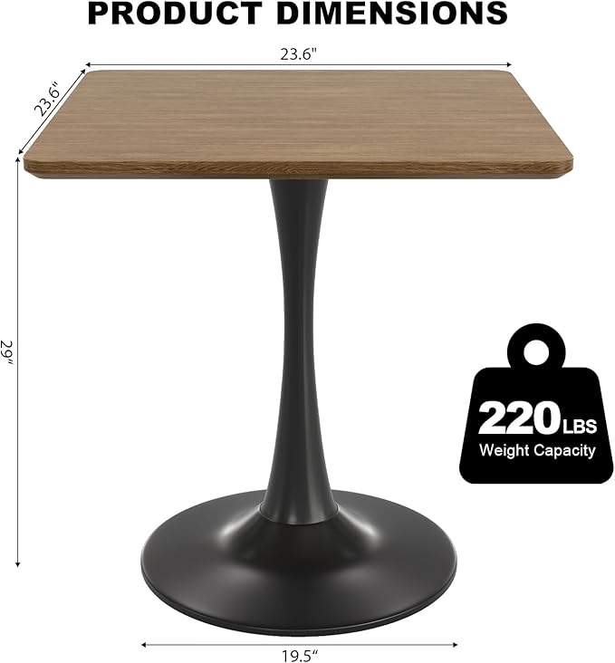 Walnut Square Tulip Table for 2, 24 Inch Small Dining Table - Image 2