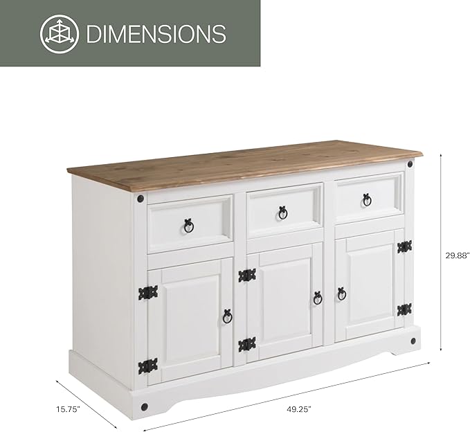 OS Home and Office Furniture Cottage Series Wood Buffet Sideboard in White - Image 3