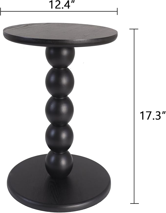 Round Wooden Side Table with Stacked Ball Pedestal Base, Accent Nightstand - Image 3