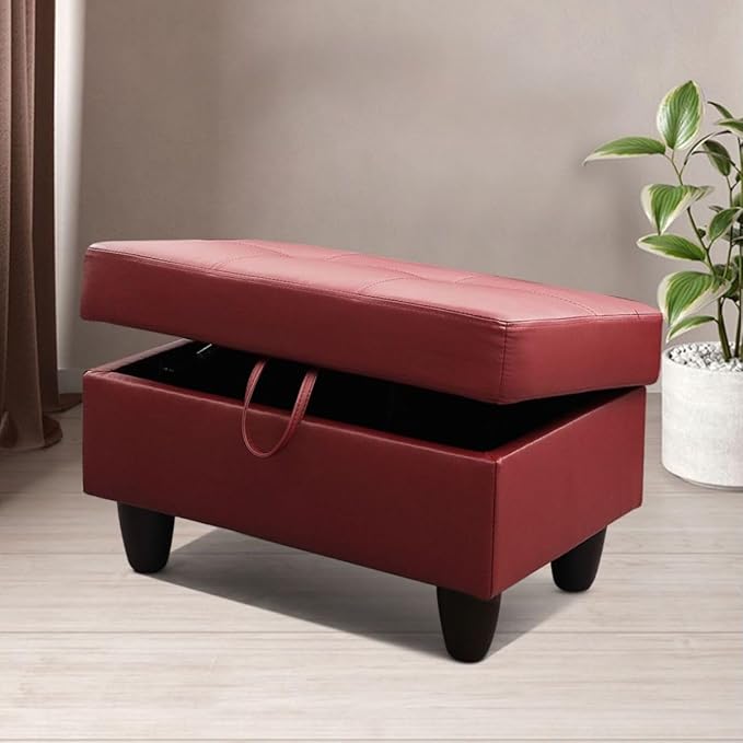 Red L-Shaped 3-Piece Faux Leather Sofa - Image 5
