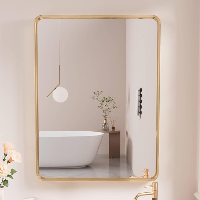 Gold Bathroom Mirror, 24x32 Inch Brushed Gold Metal Frame Mirror - Image 2