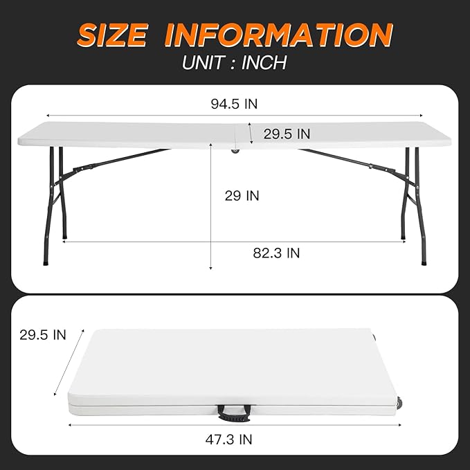 BestOffice 8FT Picnic Table Folding Table Camping Table Plastic Table Fold Up - Image 2