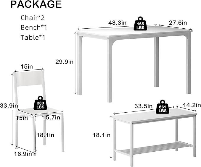 sogesfurniture 4-Piece Bench Style Dining Table Set, 4-Person Space-Saving - Image 2