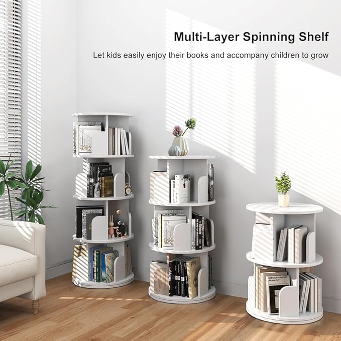 Nidouillet Rotating Bookshelf, Revolving Bookcase 360 Display Round Bookshelf - Image 7