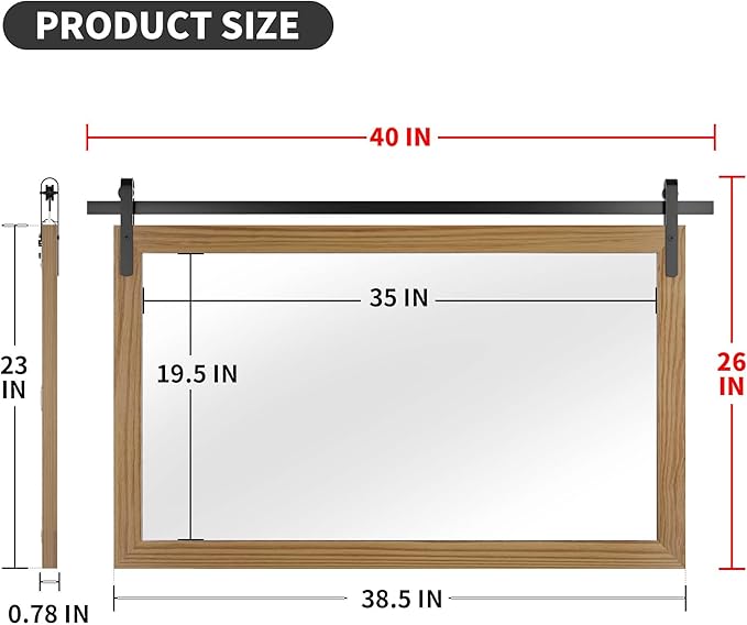 Brown Farmhouse Mirror for Wall, 40x26INCH Large Wood Framed Square Bathroom - Image 3