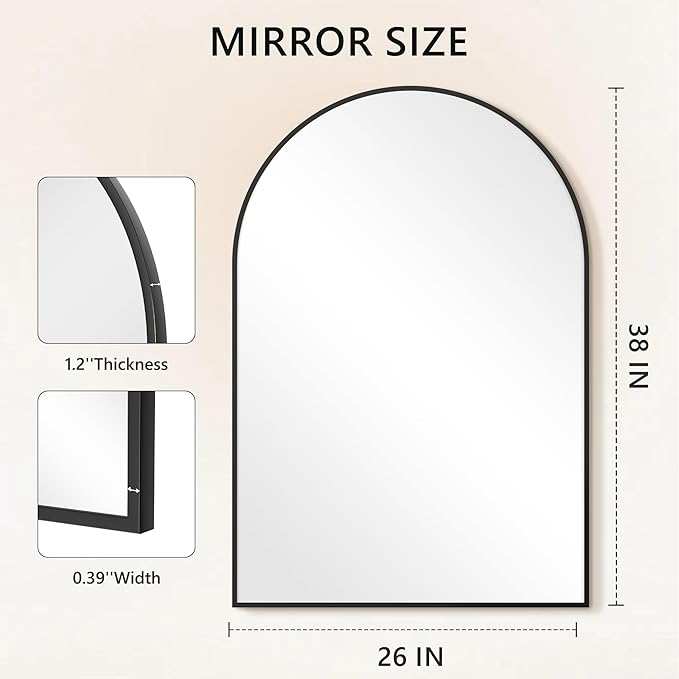 Arched Bathroom Mirror for Wall, Mirror for Vanity, Metal Frame - Image 6