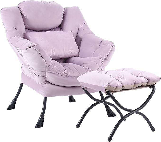 Lazy Chair with Ottoman, Modern Accent Chair with Lumbar Pillow, Comfy Chairs - Image 9