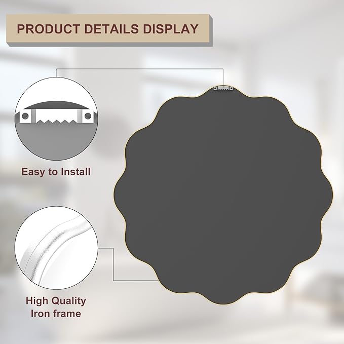 PROHOMEWARE White Round Mirror 28 Inch Wavy Bathroom Vanity Mirror White Frame - Image 4