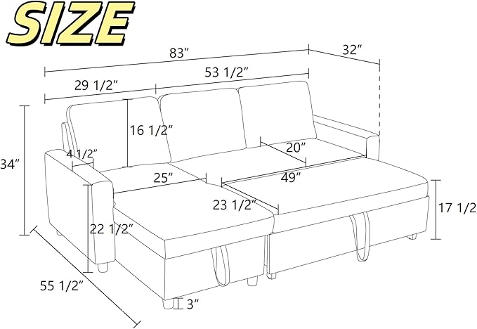 Sofa Bed Pull Out Couch, Convertible L Shaped Sleeper Sofa - Image 2