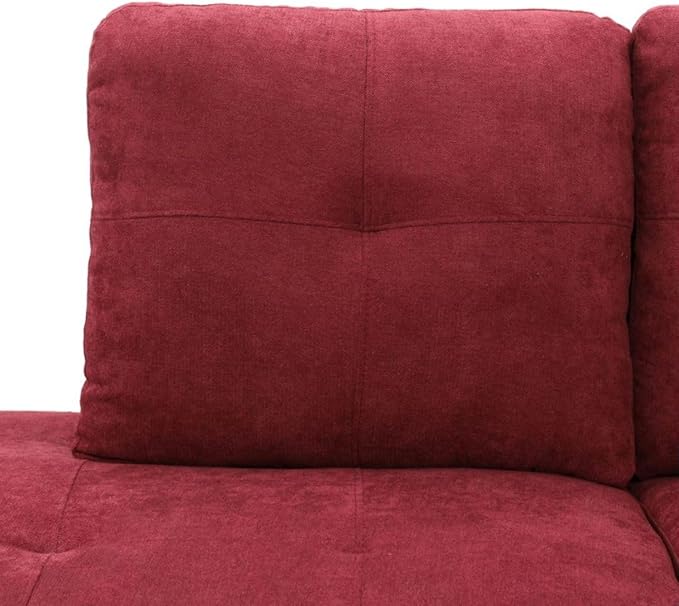 Red L-Shaped 3-Piece Flannel Sofa - Image 6