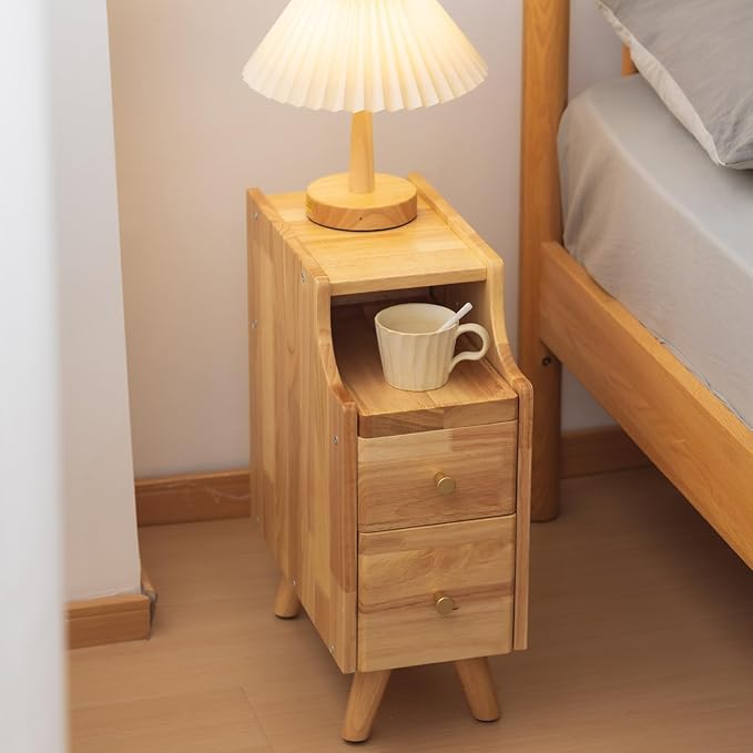 Small Nightstand, Narrow Nightstand, Solid Slim Wood Night Stand by SOBIBO