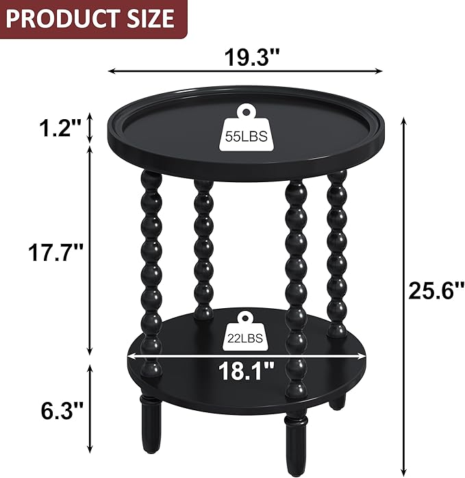 Gadroad Round End Table with Storage Shelf, 2 Tier Couch Side Table, Wood - Image 3