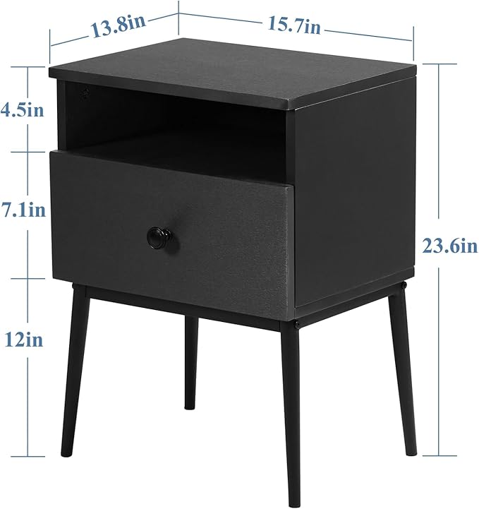 VECELO Modern Nightstands Set of 2, Square End Side Table - Image 3
