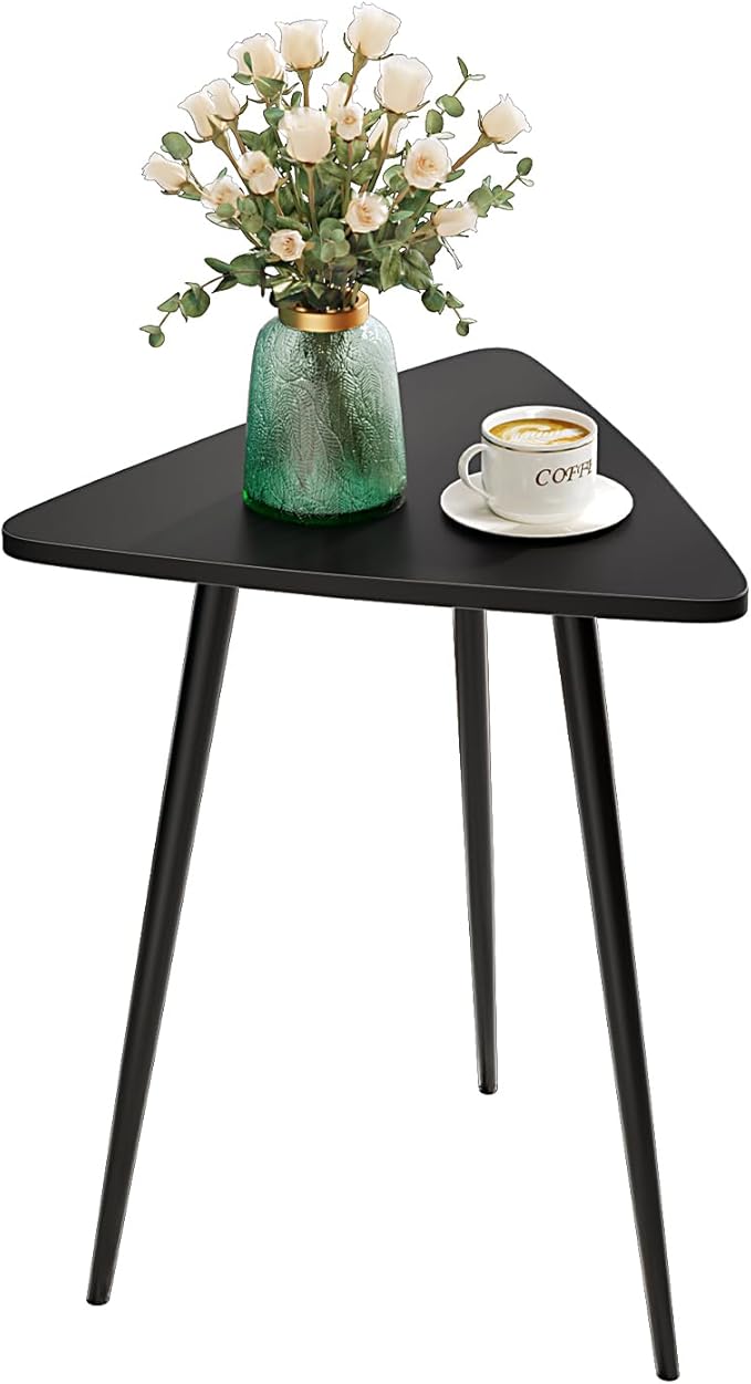 SAYGOER Small Black Side Table, Triangle End Table, Modern Narrow Bedside Table by Saygoer