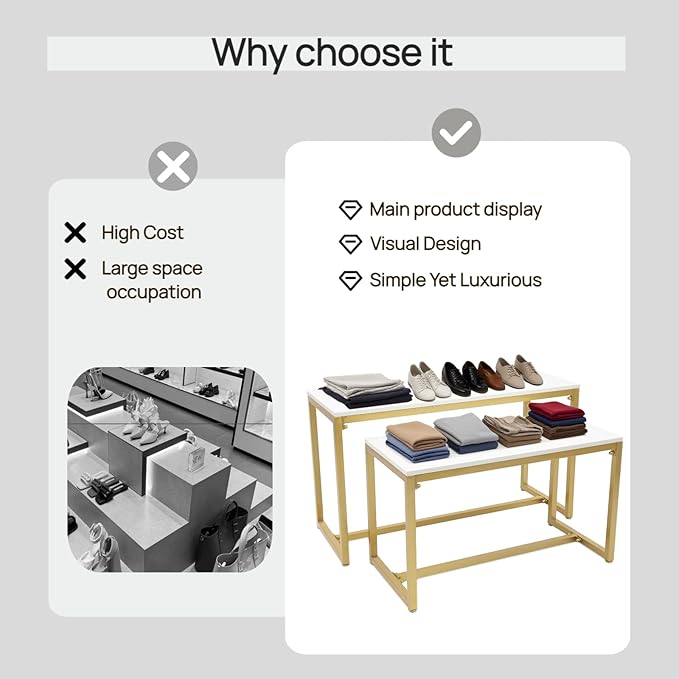 Gold 2-Piece Set Retail Display Tables Modern Nesting Tables - Image 5