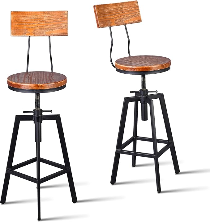 Diwhy Industrial Bar Stool Wood Metal Bar Stool, Adjustable Height Swivel - Image 9