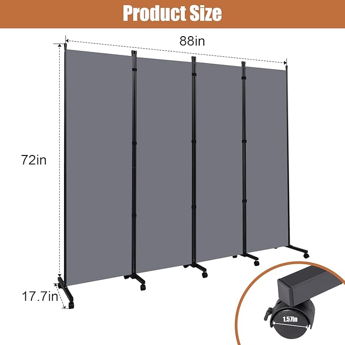 Room Divider Portable 88'' Partition Room Dividers and Folding Privacy Screens - Image 6