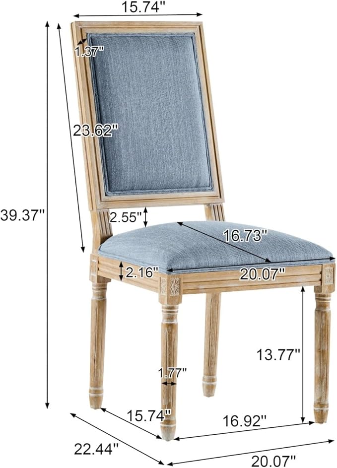 Merax Upholstered Solid Wood Dining Chairs Set of 2, French Country Style - Image 2