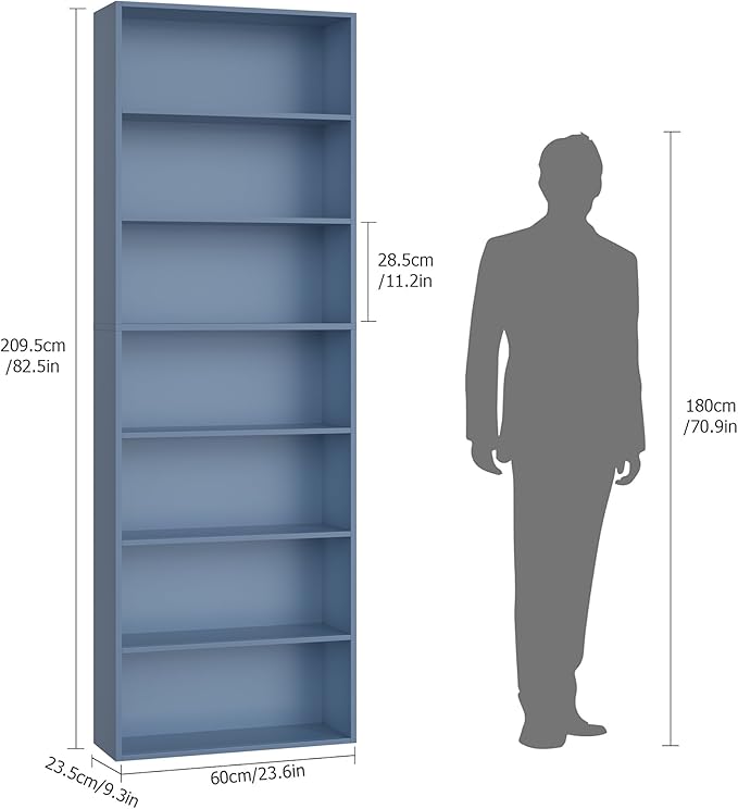 82" Tall Bookshelf, 7-Tier Open Shelves Bookcase, Freestanding Display Storage - Image 3