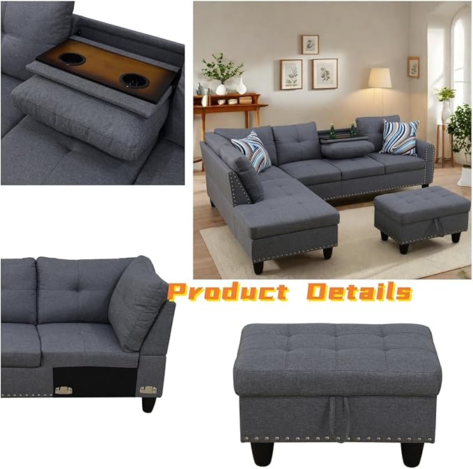 L Shaped Sectional Couch with Otttoman, Apartments - Image 3