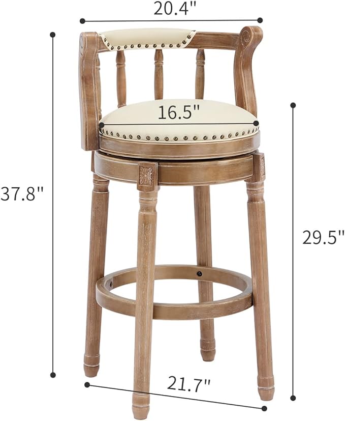 Cow top Leather Wooden Bar Stools, 360 Degree Swivel Bar Height Chair - Image 3