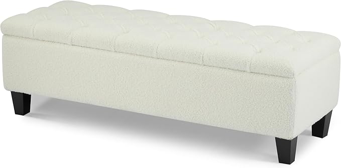 Christopher Knight Home Ottilie Boucle Fabric Storage Ottoman Bench, Wooden - Image 5